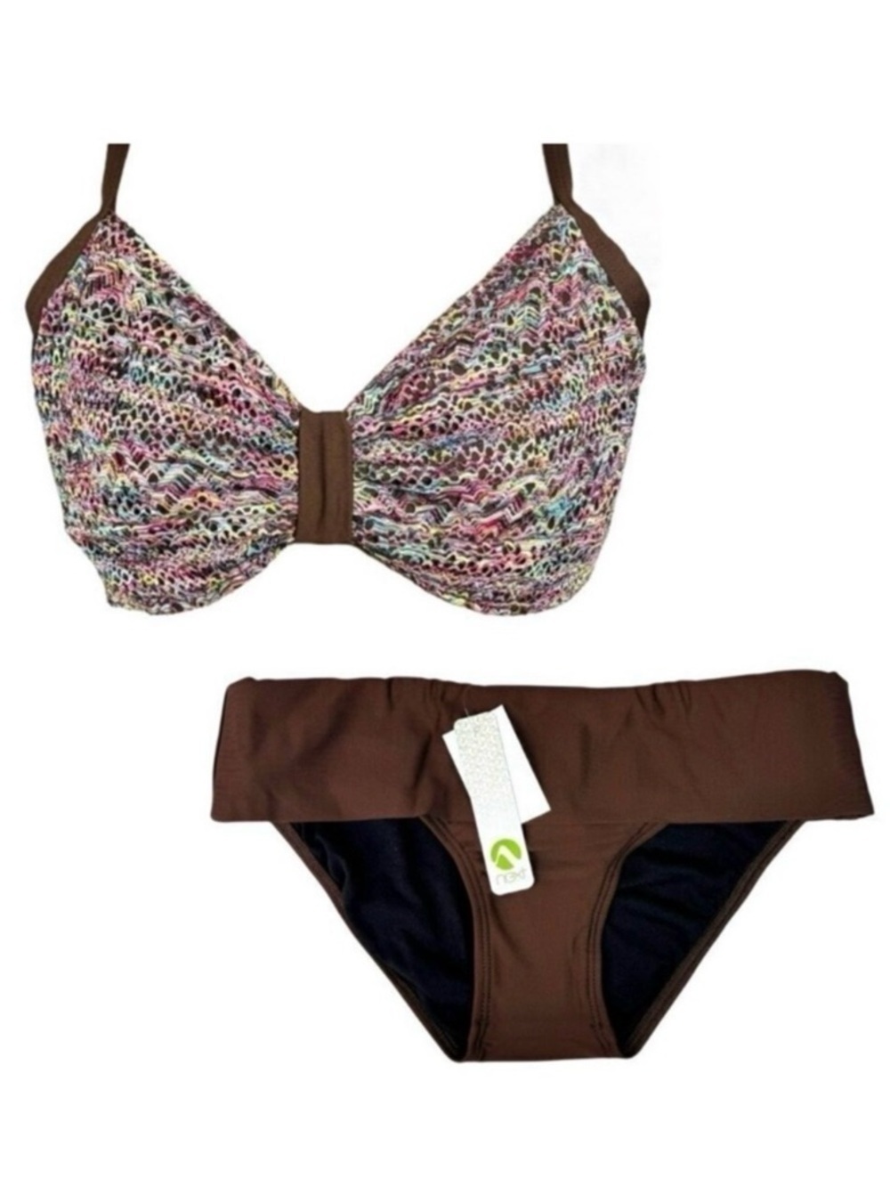 NWT Next By Athena Swim Suit Bikini Top 36D Bottom S 2PCs Brown Beach Vacation